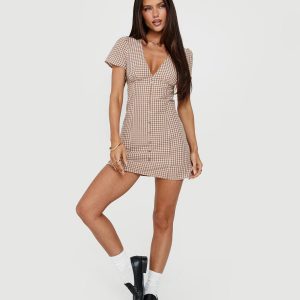 Brown Check Short Romper