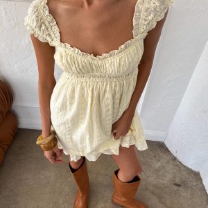 Soft Yellow Square-Neck Mini Dress