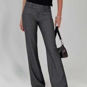 Grey Pinstripe Flared Pants