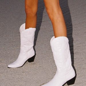 White Block-Heel Ankle Boots